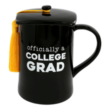 Load image into Gallery viewer, Officially A College Grad Black Mug with Lid