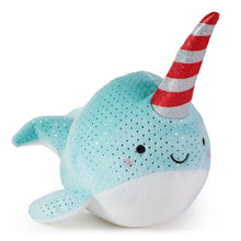 Load image into Gallery viewer, Blue Sparkly Plush Narwhal With Candy Cane Tusk