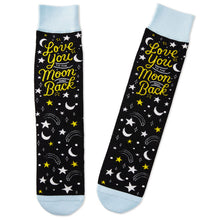 Load image into Gallery viewer, Love You Crew Socks With Moons and Stars on Black