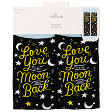 Load image into Gallery viewer, Love You Crew Socks With Moons and Stars on Black