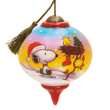 Load image into Gallery viewer, Peanuts® Ne'Qwa Art® Snoopy and Woodstock Hand-Painted Glass Hallmark Ornament