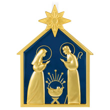 Load image into Gallery viewer, God So Loved the World Nativity Metal Ornament