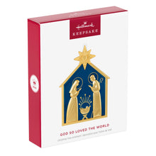 Load image into Gallery viewer, God So Loved the World Nativity Metal Ornament