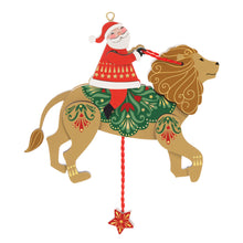 Load image into Gallery viewer, Pull-String Lion With Santa Wood Ornament