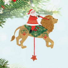Load image into Gallery viewer, Pull-String Lion With Santa Wood Ornament