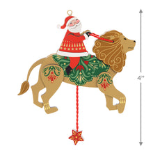 Load image into Gallery viewer, Pull-String Lion With Santa Wood Ornament