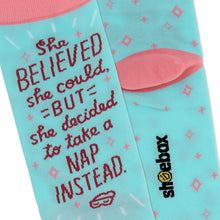 Load image into Gallery viewer, Shoebox She Believed Funny Crew Socks $12.99