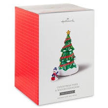 Load image into Gallery viewer, Snowman Village Christmas Tree and Mayor Decorations package back image number 6 Magic Snowman Village Musical Christmas Tree and Mayor Tabletop Decorations With Light, Set of 2