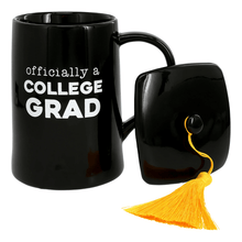 Load image into Gallery viewer, Officially A College Grad Black Mug with Lid
