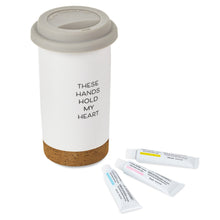 Load image into Gallery viewer, These Hands Hold My Heart Ceramic Travel Mug, 12.5 oz.  SAVE $5
