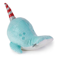 Load image into Gallery viewer, Blue Sparkly Plush Narwhal With Candy Cane Tusk
