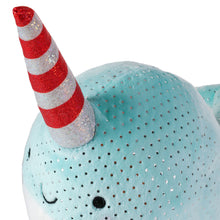 Load image into Gallery viewer, Blue Sparkly Plush Narwhal With Candy Cane Tusk

