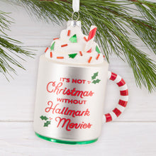 Load image into Gallery viewer, Hallmark Channel Festive Mug Glass Hallmark Ornament
