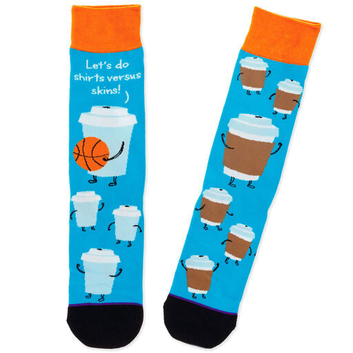 Coffee Cups Playing Basketball Funny Crew Socks