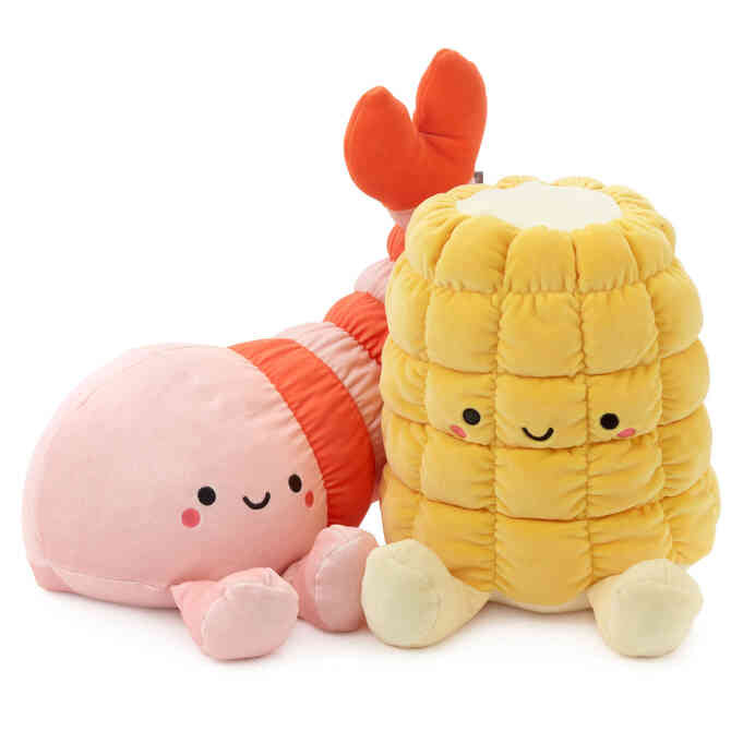 NEW- Large Better Together Jumbo Shrimp and Corn Magnetic Plush Pair, 17