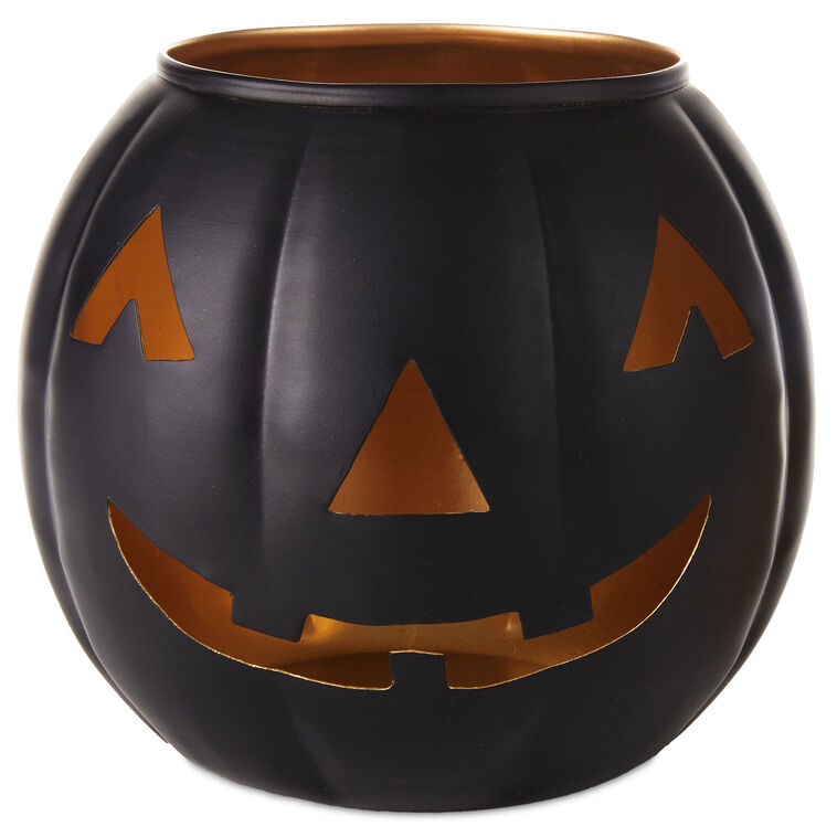 Large Black Metal Jack-o'-Lantern Candle Holder