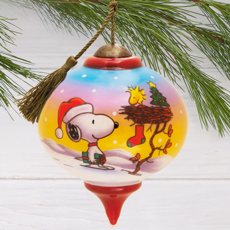 Peanuts® Ne'Qwa Art® Snoopy and Woodstock Hand-Painted Glass Hallmark Ornament