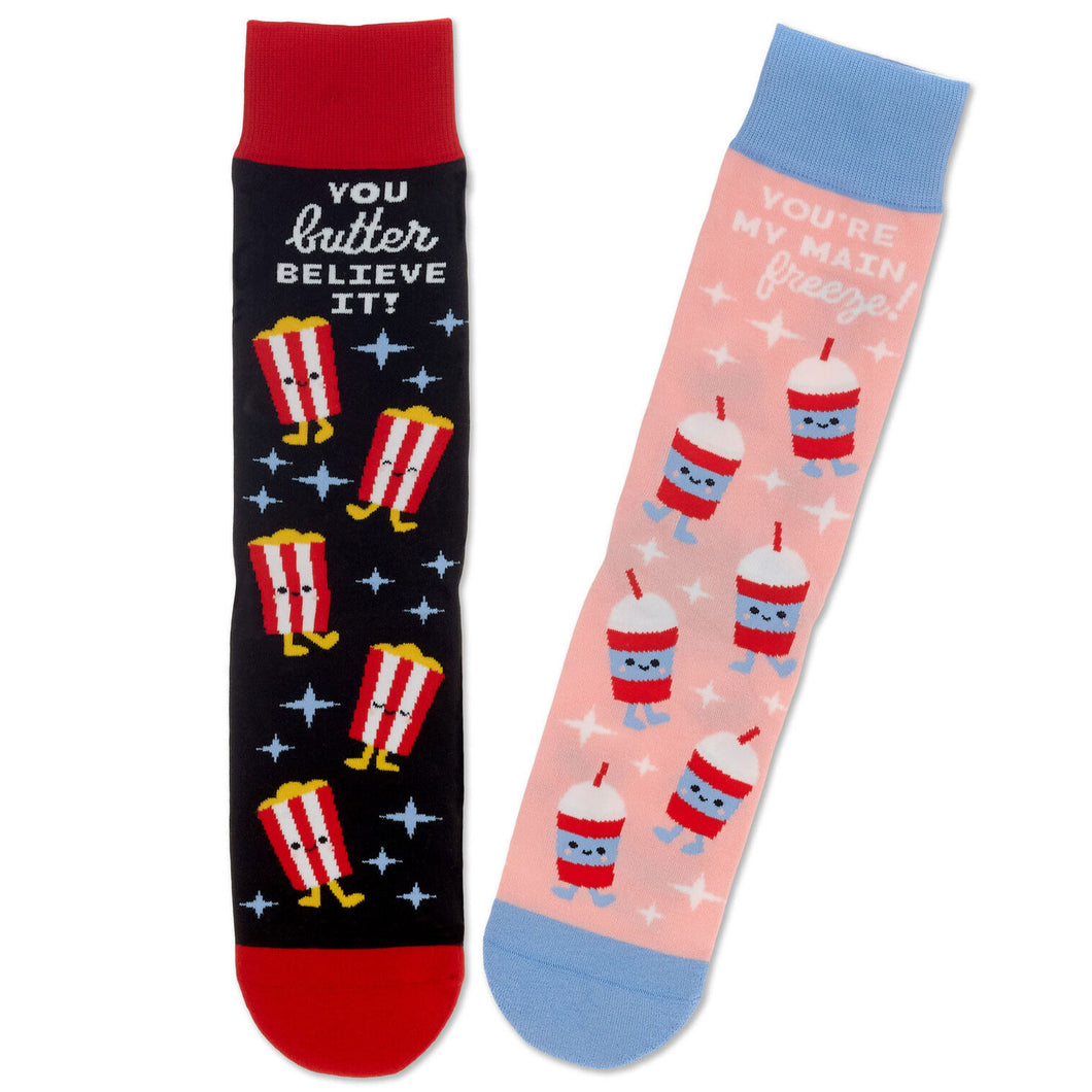 Better Together Popcorn and Slushie Funny Crew Socks
