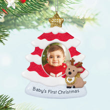 Load image into Gallery viewer, Baby&#39;s First Christmas Red and White Tree 2025 Photo Frame Ornament
