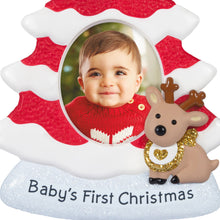 Load image into Gallery viewer, Baby&#39;s First Christmas Red and White Tree 2025 Photo Frame Ornament
