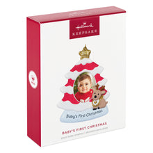 Load image into Gallery viewer, Baby&#39;s First Christmas Red and White Tree 2025 Photo Frame Ornament
