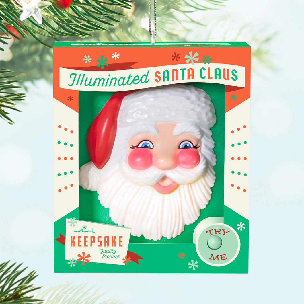 Holly Jolly Santa Ornament With Light