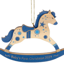 Load image into Gallery viewer, Baby Boy&#39;s First Christmas Rocking Horse 2024 Wood Ornament
