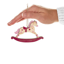 Load image into Gallery viewer, Baby Girl&#39;s First Christmas Rocking Horse 2024 Wood Ornament
