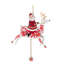Load image into Gallery viewer, Pull-String Reindeer With Santa Wood Ornament
