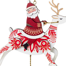 Load image into Gallery viewer, Pull-String Reindeer With Santa Wood Ornament

