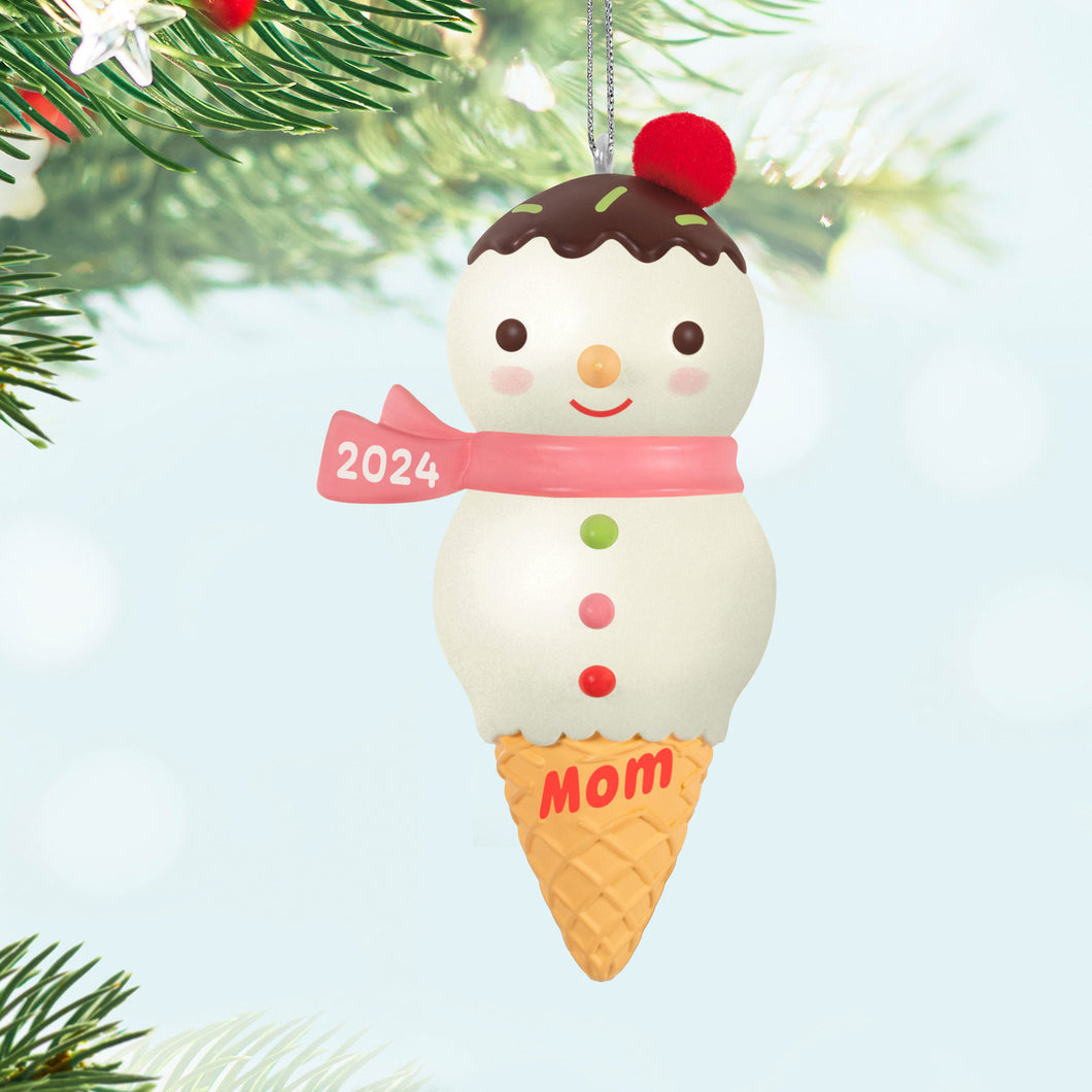 Mom Snowman Ice Cream Cone 2024 Ornament