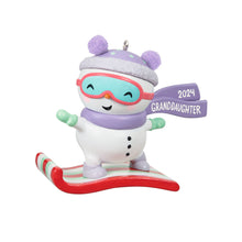 Load image into Gallery viewer, Granddaughter Snowboarding Snowman 2024 Ornament
