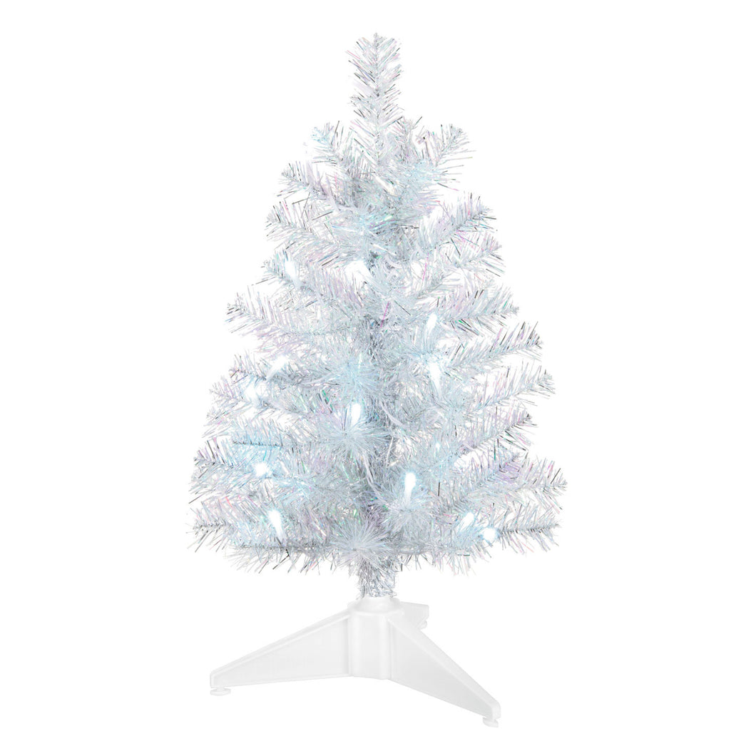 Miniature Silver and White Pre-Lit Christmas Tree, 18.75