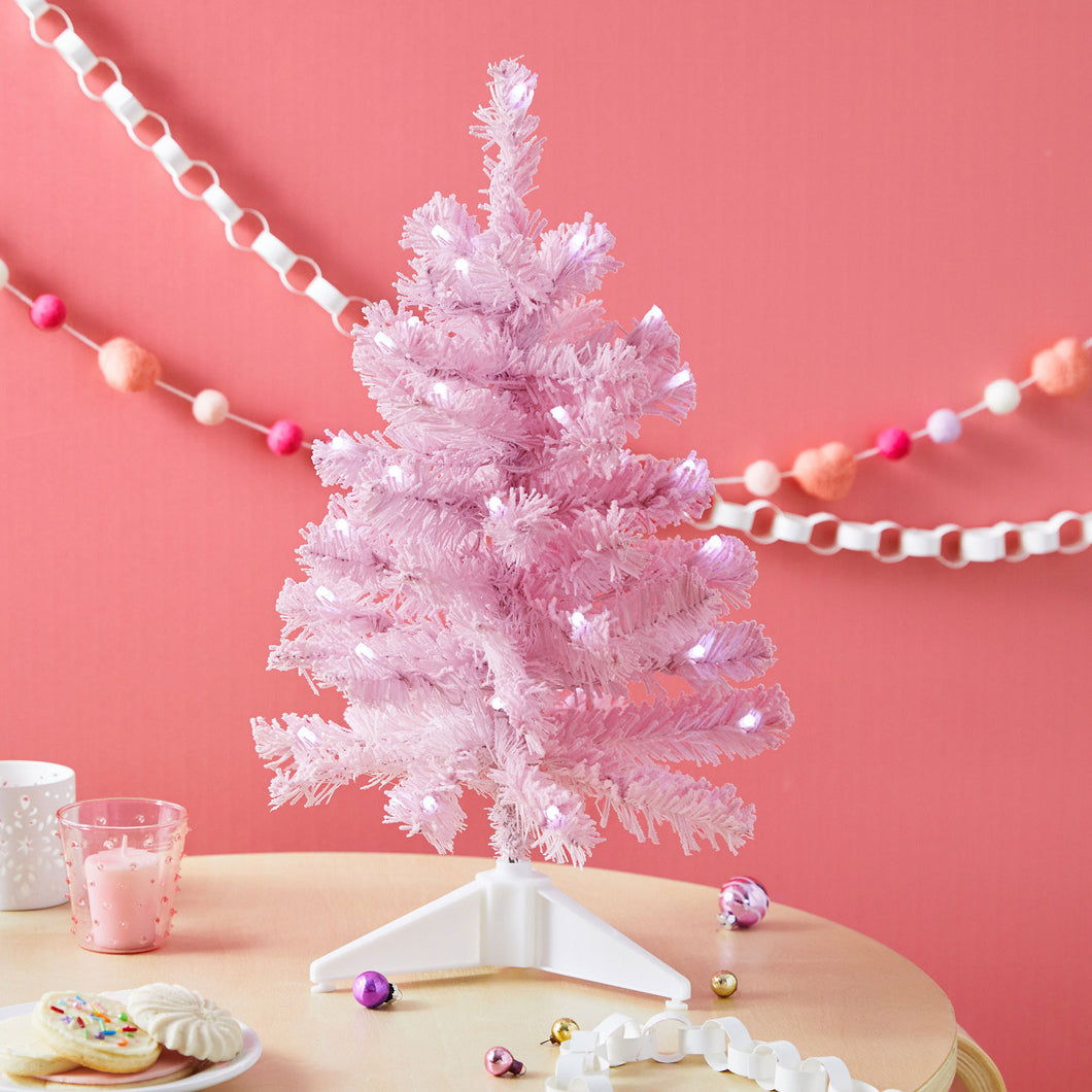 Miniature Pastel Pink Pre-Lit Christmas Tree, 18.75
