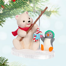 Load image into Gallery viewer, Snowball and Tuxedo Fishing Friends Ornament- 24th in the Snowball and Tuxedo Series
