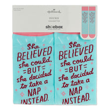 Load image into Gallery viewer, Shoebox She Believed Funny Crew Socks $12.99
