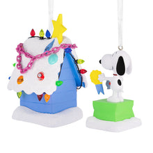 Load image into Gallery viewer, Peanuts® Snoopy and Holiday Doghouse Hallmark Ornaments, Set of 2
