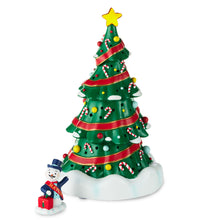 Load image into Gallery viewer, Snowman Village Christmas Tree and Mayor Decorations package back image number 6 Magic Snowman Village Musical Christmas Tree and Mayor Tabletop Decorations With Light, Set of 2
