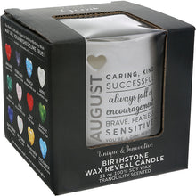 Load image into Gallery viewer, August - 11 oz - 100% Soy Wax Reveal Candle with Birthstone Scent: Tranquility  NEW!
