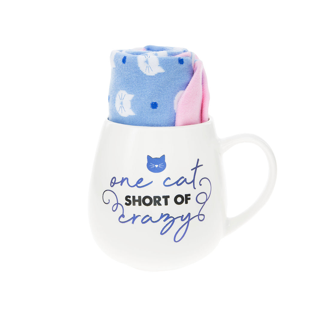 One cat short of crazy - 15.5 oz Mug and Sock Set