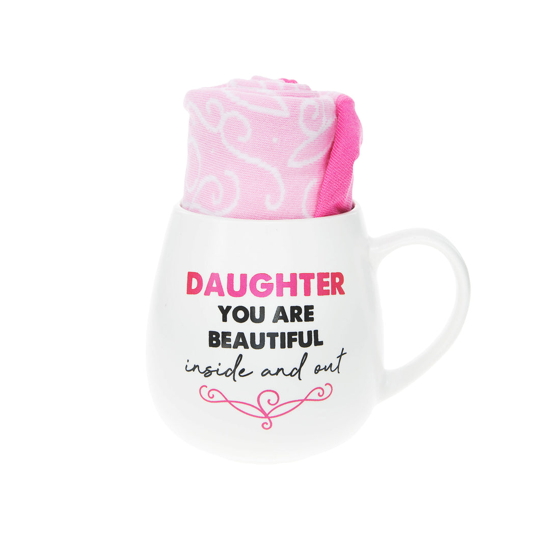 Daughter you are beautiful inside and out - 15.5 oz Mug and Sock Set