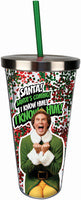 Elf Santa Glitter Cup with straw
