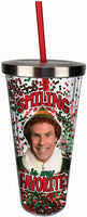 Elf Smiling Glitter Cup with straw