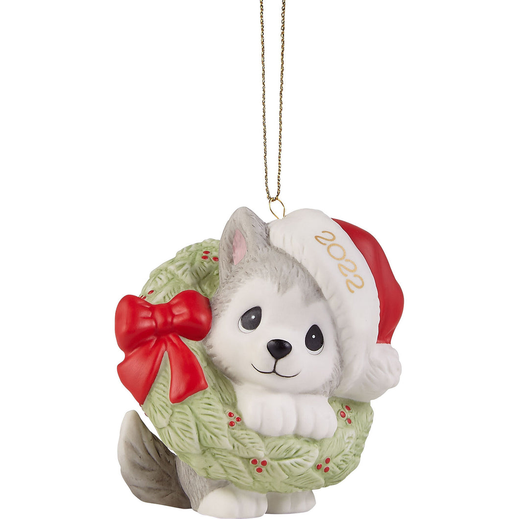 Precious Moments Wreathed in Christmas Joy 2022 Dog Ornament, 2.8